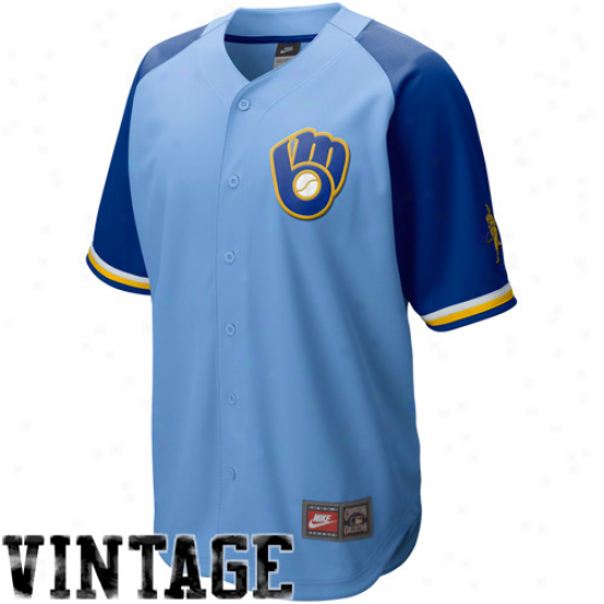 Nike Milwaukee Brewers Light Blue-royal Blue Cooperstown Quick Pick Vintage Baseball Jersey