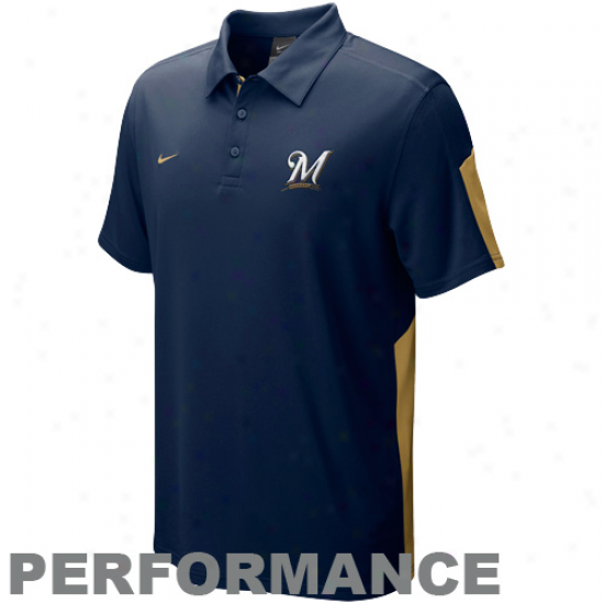 Nike Milwaukee Brewers Navy Blue Authentic Collection Dri-fit Performance Polo