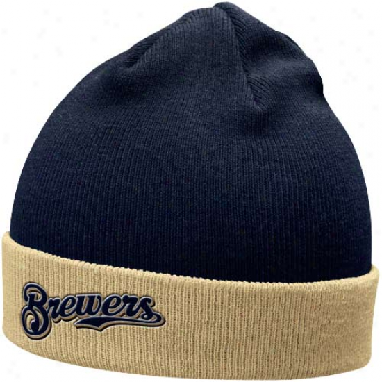 Nike Milwaukee Brewers Navy Blue-gold Roll Top Knit Beanie