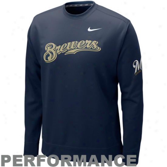 Nike Milwa8kee Brewers Navy Blue Ko Performance Crew Sweatshirt
