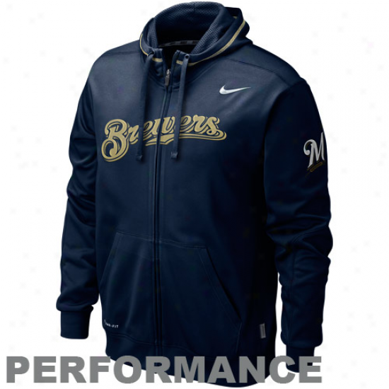 Nike Milwaukee Brewers Navy Blue Ko Performance Full Zip Hoodie Sweatshirt