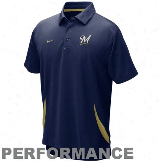 Nike Milwaukee Brewers Navy Blue Mlb Dri-fit Performance Polo