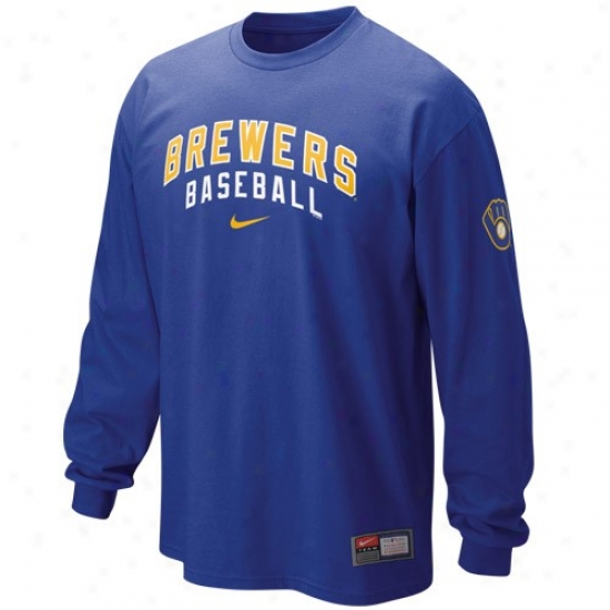 Nike Milwaukee Brewers Royal Blue Mlb Practice Long Sleeve T-shirt