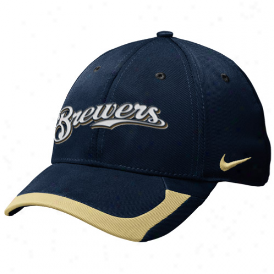 Nike Milwaukee Brewers Tactile Ii Legacy 91 Swoosh Flex Fit Hat - Navy Blue