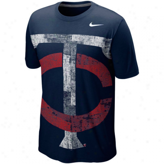 Nike Minnesota Twins Blended Big Logo Tri-blend T-shirt - Navy Blue