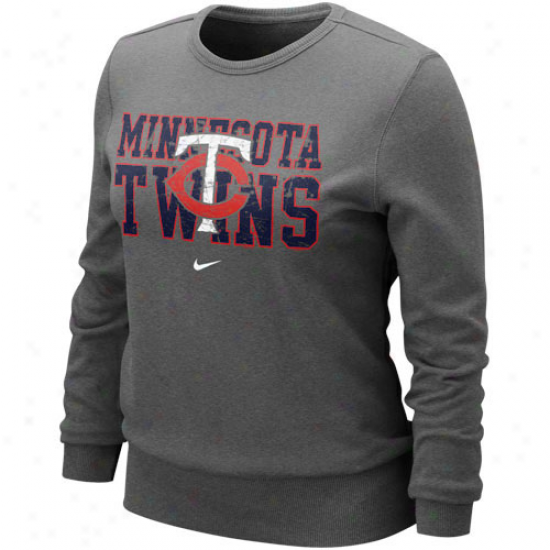 Nike Minnesota Twins Ladies Charcoal Distressed Mlb Crew Sweatshirt