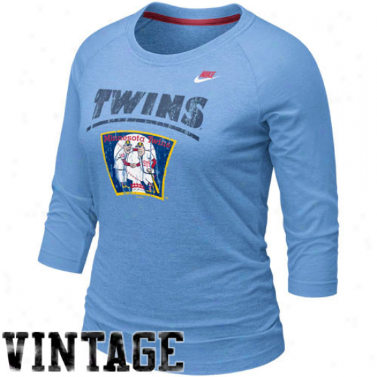 Nike Minnesota Twins Ladies Light Blue Cooperstown Magic # Three-quarter Sleeve Raglan Vintage T-shirt