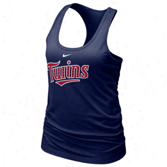 Nike Minnesota Twins Ladies Navy Blue Mlb Bling Pr3mium Racerback Tank Top