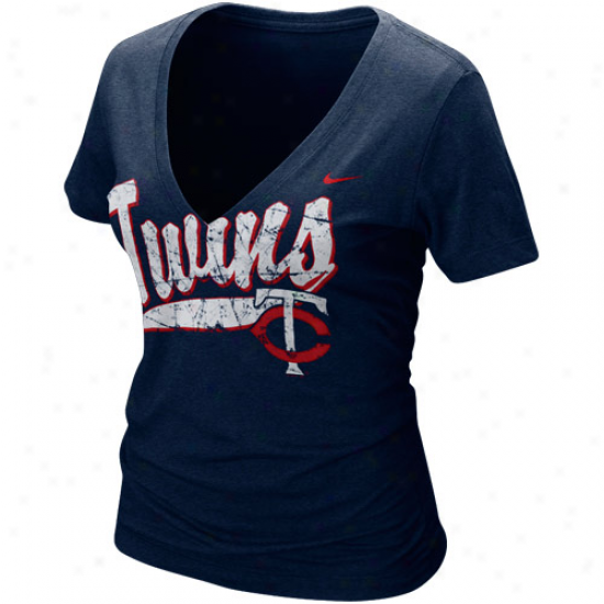 Nike Minnesota Twins Ladies Navy Blue Relay V-neck Tri-blend T-shirt