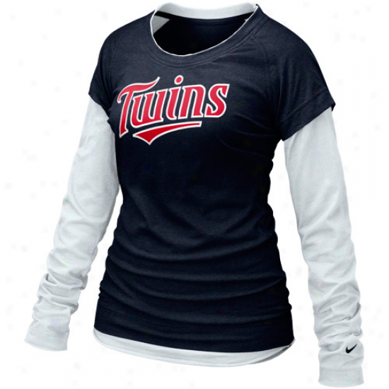 Nike Minnwsota Twins Ladies Navy Blue Who's My Team Double-layered Long Sleeve T-shirt