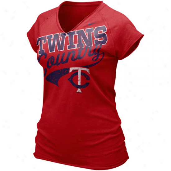 Nike Minnesota Twins Ladies Red 2011 Basex Loaded V-neck T-shirt
