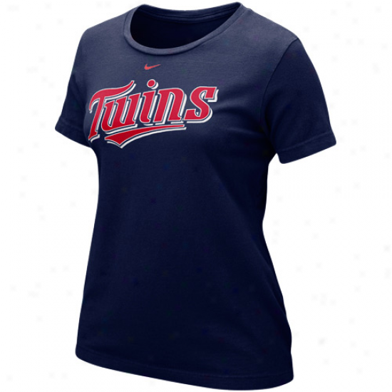 Nike Minnesota Twins Ladies Wordmark Crew T-shirt - Navy Blue