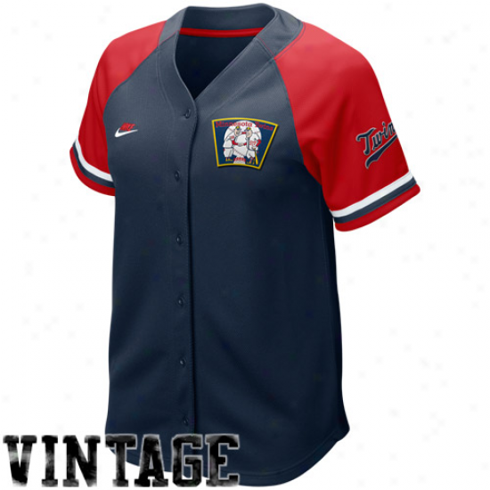 Nike Minnesota Twins Women's Navy Blue-red Cooperstown Quick Pick Vintage Baseball Jersey