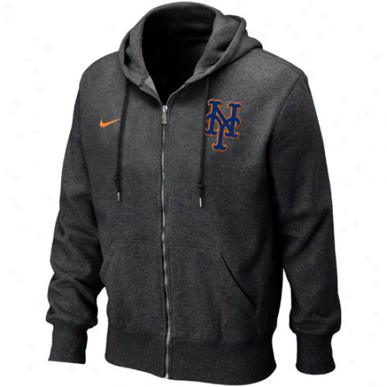 Nike New York Mets Heathered Black Seasonal Full Zip Hoodie Sweatshirt