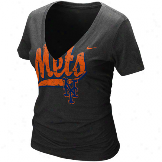 Nike New York Mets Ladies Black Relay V-neck Tri-blend T-shkrt