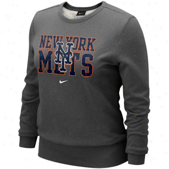 Nike New York Mets Ladies Charcoal Distress3d Mlb Crew Sweatshirt