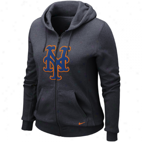 Nike New York Mets Ladies Charcoal Seasonal Shine Full Zip Hoodie Sweatshirt