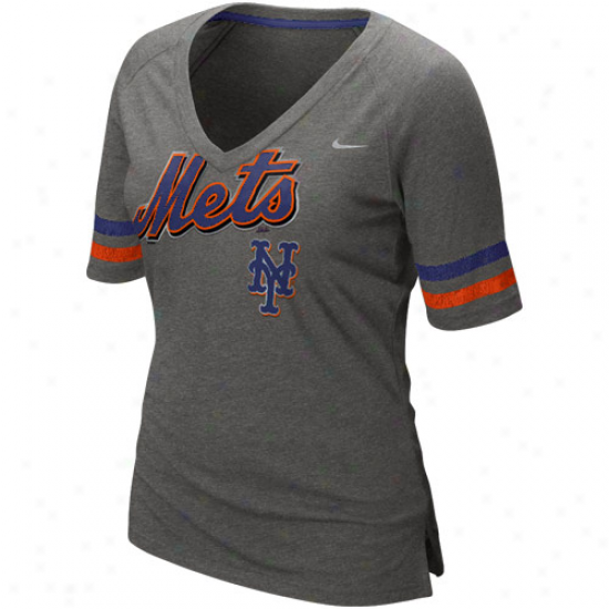 Nike New York Mets Ladies Home Run Fan Premium V-neck T-shirt - Charcoal