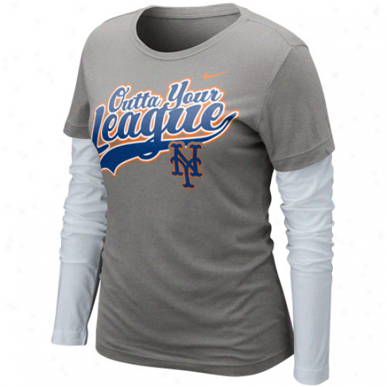 Nike New York Mets Ladies Unite Double Layer Long Sleeve T-shirt - Charcoal-white