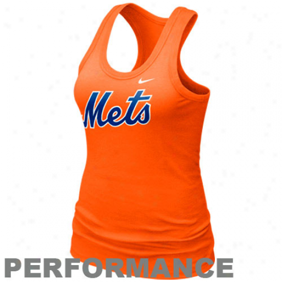 Nike New York Mets Ladies Orange Dri-fit Cotton Racerback Performance Tank Top