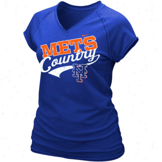 Nike New York Mets Ladies Royal Blue 2011 Bases Lowded V-neck T-shirt