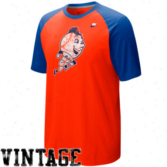 Nike New York Mets Orange-royal Blue Cooperstown Dugout Raglan Premium Tri-blend T-shirt