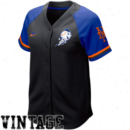 Nike New York Mets Women's Black-royal Blue Cooperstown Quick Pick Vintage Baseball Jersey