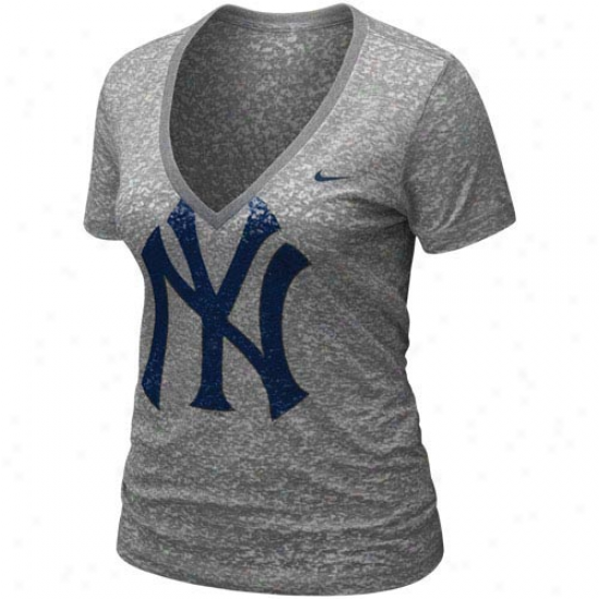 Nike New York Yankees Ladies Ash History Burnout Premium V-neck T-shirt