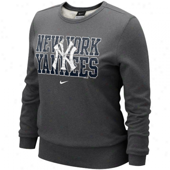 Nike New York Yankees Ladies Charcoal Distressed Mlb Crew Sweatshirt