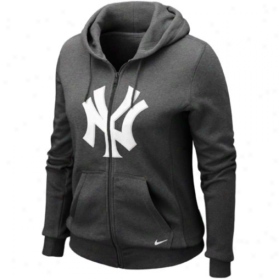 Nike New York Yankees Ladies Charcoal Seasonal Shine Full Zip Hoodie Sweatshirt