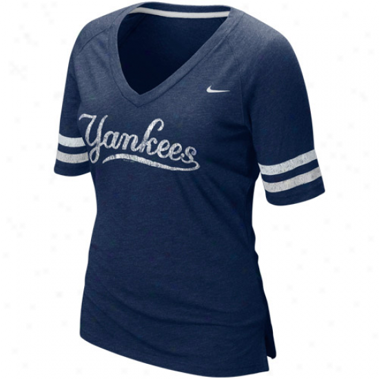 Nike New York Yankees Ladies Ships Blue 2011 Mlb Replica V-neck Premium Tshirt