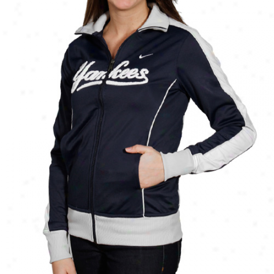 Nikee New York Yankkees Ladies Navy Blue 3-2 Count Full Zip Follow Jacket