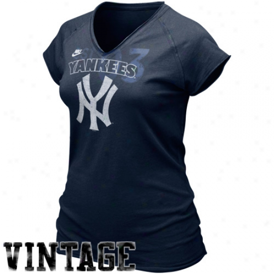 Nike New York Yankees Ladies Navy Azure Cooperstown Bases Loaded V-neck T-shirt