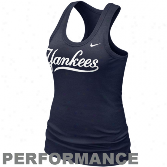 Nike New York Yankees Ladies Navy Blue Dri-fit Cotton Racerback Performance Tank Top