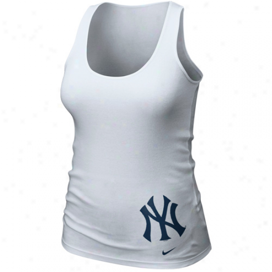 Nike New York Yankeew Ladiess White Glitter Logo Tank Top