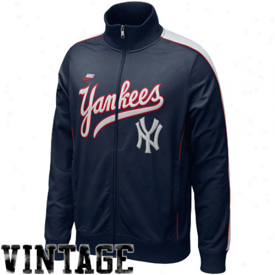 Nike New York Yankees Navy Blue Play At Third Cooperstown Full Zip Track Jacket