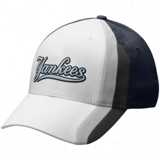 Nike New York Yankees Navy Blue-wwhite Tzctile Legacy 91 Swoosh Flex Hat