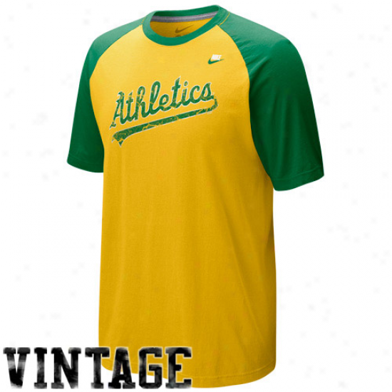 Nike Oakland Athletics Gold-kelly Green Cooperstown Dugout Raglan Premium Tri-blend T-shirt