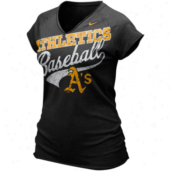 Nike Oakland Athletics Ladies Black 2011 Bases Loaded V-neck T-shirt