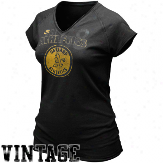 Nike Oakland Athletics Ladies Black Cooperstown Bases Loaded V-neck T-shirt