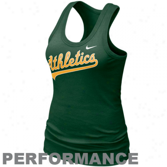 Nike Oakland Athletics Ladies Green Dri-fit Cotton Racerback Performance Tank Cap