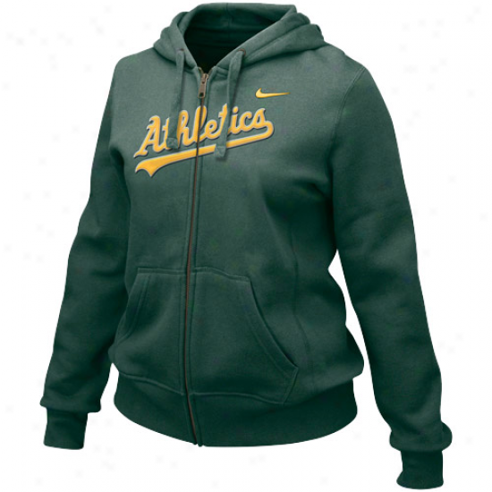 Nike Oakland Athletics Ladies Green Into Seams Full Zip Hoody Sweatshirt