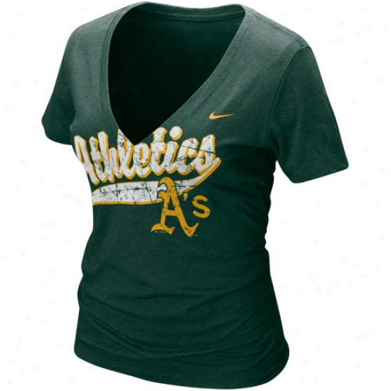 Nike Oakland Athletics Ladies Green Relay V-neck Tri-blend T-shirt