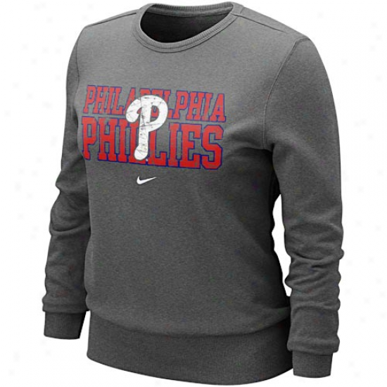 Nike Philadelphia Phillies Ladies Charcoal Distressed Mlb Crew Sweatshirt