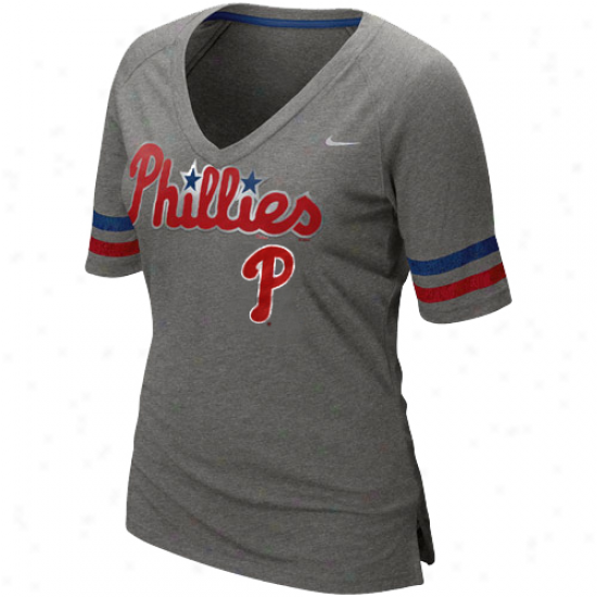 Nike Philadelphia Phillies Ladies Home Run Fan Premium V-neck T-shirt - Charcoal