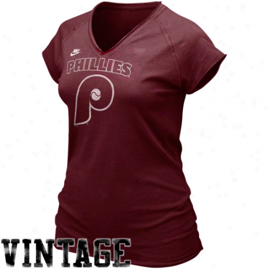 Nike Philadelphia Phillies Ladies Maroon Cooperstown Bases Loaded V-neck T-shirt