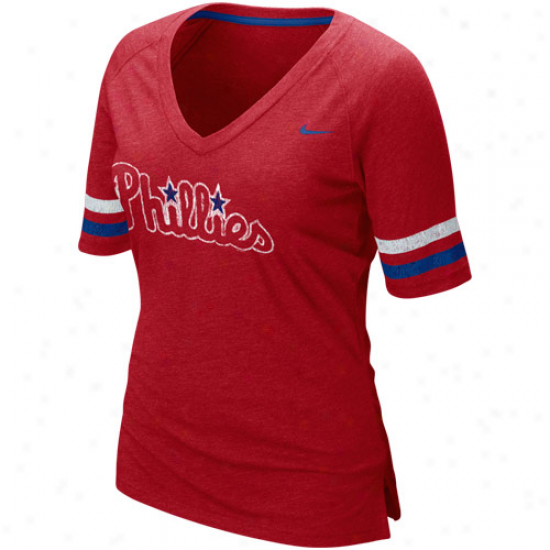 Nike Philadelphla Phillies Ladies Red 2011 Mlb ReplicaV -neck Prsmium T-shirt