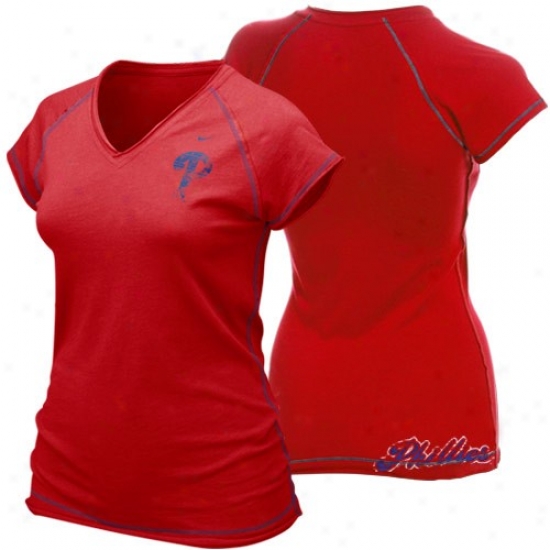 Nike Philadelphia Phillies Ladies Red Bases Loaded V-neck T-shirt