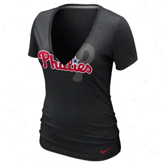 Nike Philadelphia Phillies Ladies Stand Out Tri-blend Deep V-neck T-shirt - Charcoal