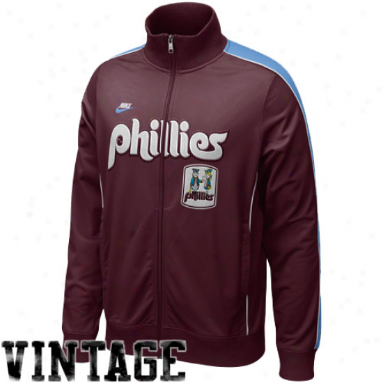 Nike Philadelphia Phillies Maroon Play At Third Co0perstown Exactly Zip Track Jacket